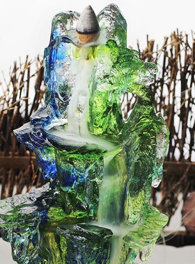 室内古法琉璃高山流水摆放熏香炉