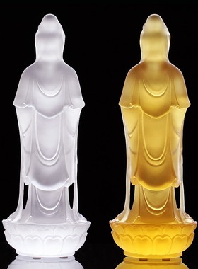 琉璃站像观世音居家供奉佛堂摆件