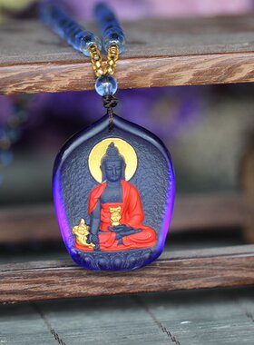 古法琉璃吊坠彩绘鎏金结缘药师佛