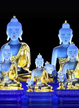 琉璃开脸贴金药师佛寺庙供奉摆件