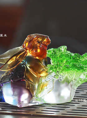 琉璃财富兔子白菜风水招财摆件居家客厅办公装饰乔迁开业玉兔送财