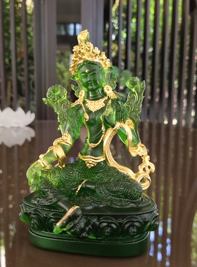 古法琉璃鎏金寺庙密宗绿度母佛像