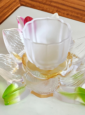 琉璃水仙花杯托茶室桌面摆件