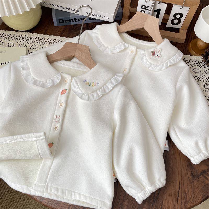 2025秋冬花边翻领一体绒衬衫加厚打底衫女童上衣棉宝宝娃娃领加绒,淘宝优惠券,粉丝福利购,淘宝优惠卷