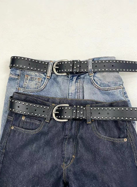 真皮朋克铆钉针扣腰带男女百搭