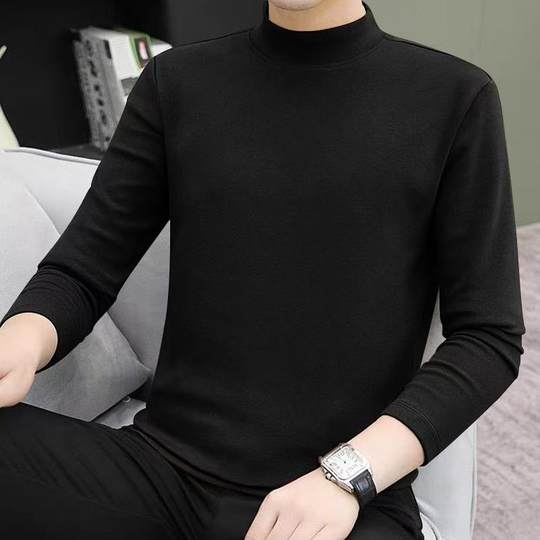 秋冬男士德绒打底衫藏色半高领保暖上衣男加内搭修身纯色秋1216k