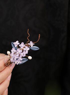 高级感紫色发夹女后脑勺小号汉服头饰边夹古风花朵发夹半扎0815k