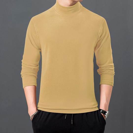 Autumn and winter men's German velvet bottoming shirt khaki half turtleneck men's long-sleeved T-shirt solid color plus warmth 1216k
