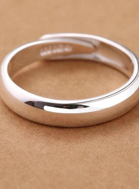 女小众设计不掉色素银男士戒指开口活口足银对戒女光圈光面单身尾