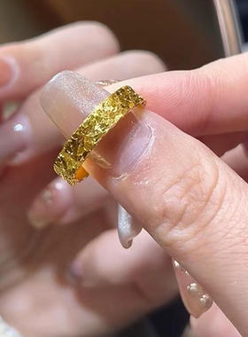 新款同款沙金戒指女碎冰冰男女开口指环情侣对戒高级感一件