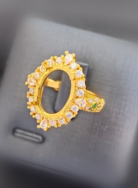 轻奢黄白金色可选镀空托戒指 蛋面10x14mm 爪镶嵌DIY配件