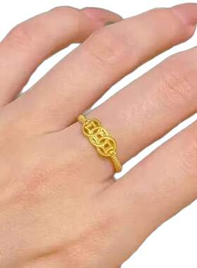 女小众设计不掉色新款有钱在手复古合金钱币招财守财金色戒指环开