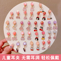 Children without ear clip 2023 new small rabbit pendant fake earrings little girl ear nails cute cartoon earrings