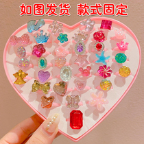 Childrens ring Girls jewel Crystal Diamond First Jewelry Box Aisha Princess Girl Plastic Little Ring Child Accessories