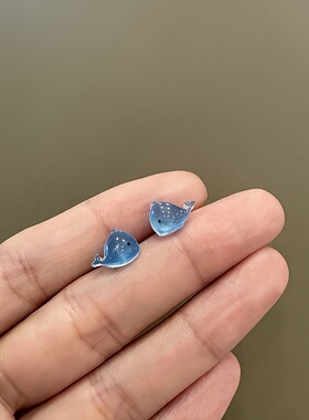 新款透明小鲸鱼耳钉女纯银针耳夹无耳洞小巧可爱萌