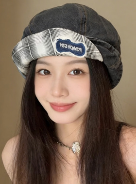 韩系牛仔翻檐八角棒球帽女新款