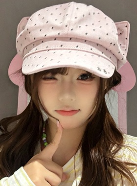 日系可爱猫耳波点防晒贝雷帽女