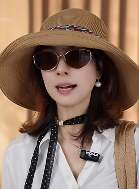 日系简约夏季女防晒大檐渔夫草帽