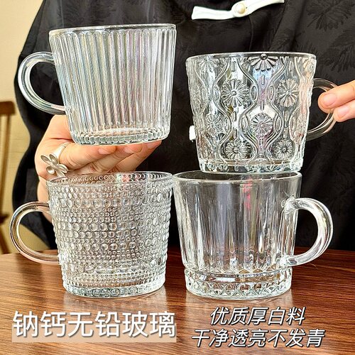 ins风竖条纹水杯玻璃杯牛奶咖啡杯家用泡茶杯办公室杯子女马克杯 - 图0