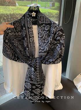 花卉仿棉麻围巾女夏季薄旅游防晒沙滩巾空调房外搭披肩春秋丝巾