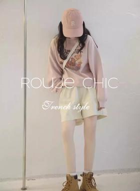 法国Rouje Chic设计感小熊印花套头卫衣女春秋薄款粉色长袖上衣