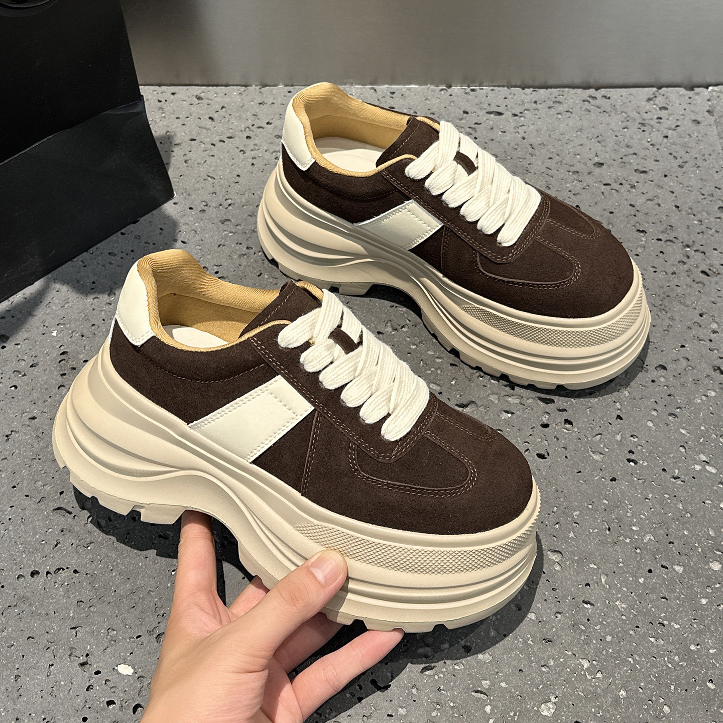 欧洲站真皮复古德训鞋女2025秋季新款爆款厚底增高8cm运动休闲鞋,淘宝优惠券,粉丝福利购,淘宝优惠卷