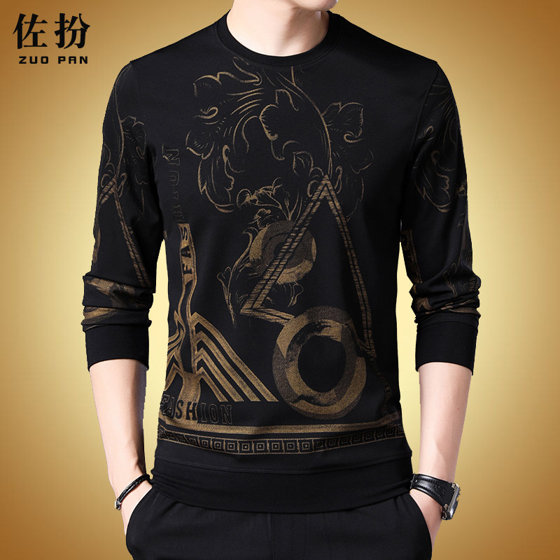 t恤长袖加绒宽松中年男士体恤卫衣 佐扮T恤