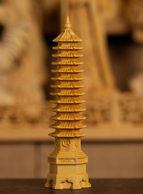 黄杨木六边形桌面木质塔吉祥物