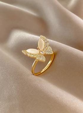 ins网红同款猫眼石蝴蝶戒指女高级设计感开口可调节食指戒指环