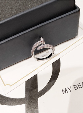 时尚轻奢经典钉子满钻开口戒指女韩国网红百搭ins镀白金食指戒潮