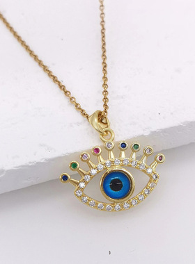 真金电镀太钢项链女恶魔之眼锁骨链轻奢高级感吊坠欧美气质毛衣链