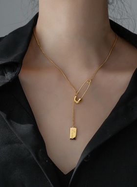 简约ins冷淡风回形针吊坠钛钢流苏项链女锁骨链小众感网红不掉色