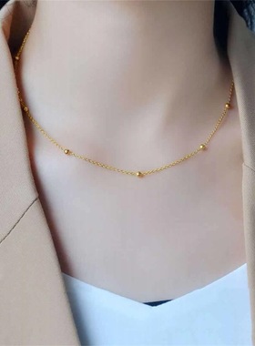 小金豆钛钢项链女不掉色ins小众高级感叠带日韩18K金色锁骨颈链
