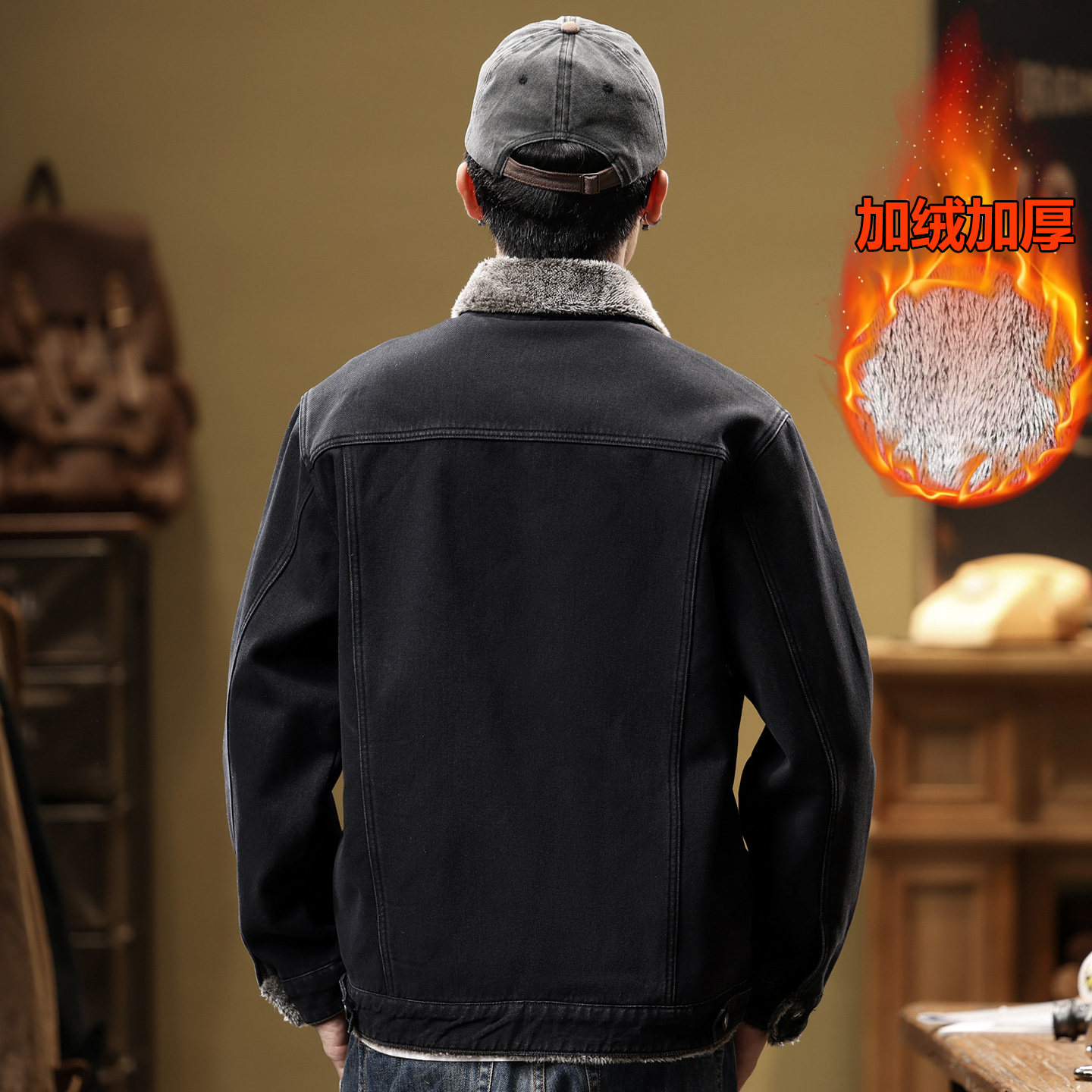 冬季新款雪狐绒牛仔外套男士加绒加厚夹克男装大码毛领保暖棉服潮,淘宝优惠券,粉丝福利购,淘宝优惠卷