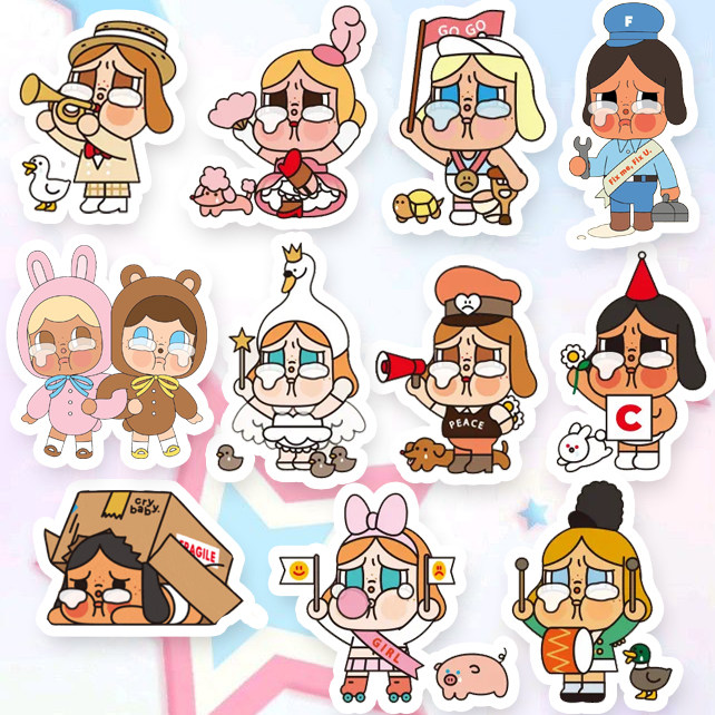 泡泡玛特哭娃飞天小女警CRYBABY可爱防水手机水杯周边行李箱贴纸