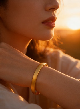 金店同款古法黄金素圈轮胎手镯实心9999金包银传承金镯子足金闭口