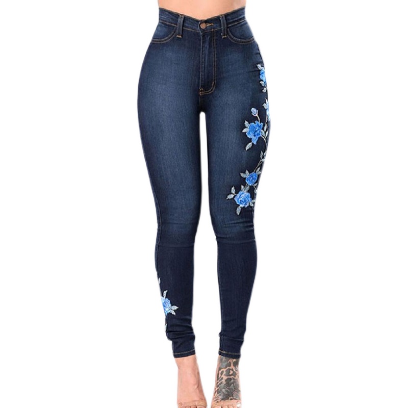 2021新款刺绣高腰腰带牛仔裤女时尚Embroidered jeans women - 图3