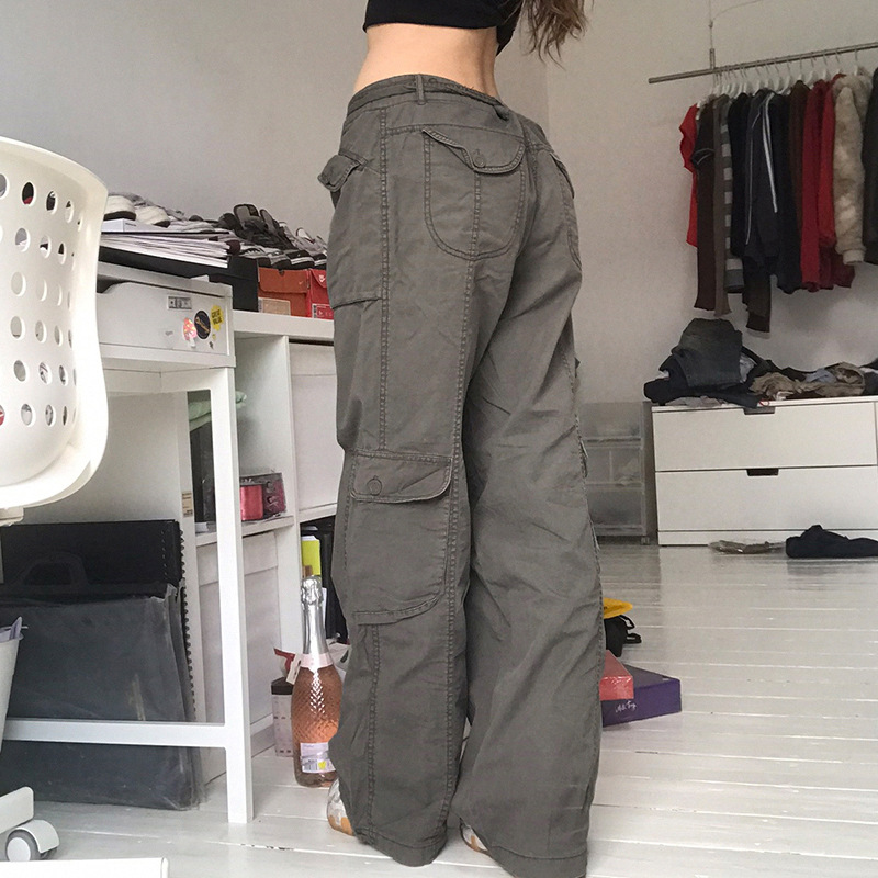 Low-Rise Grey Multi-Pocket Cargo Pants 低腰灰色多口袋工装裤 - 图0