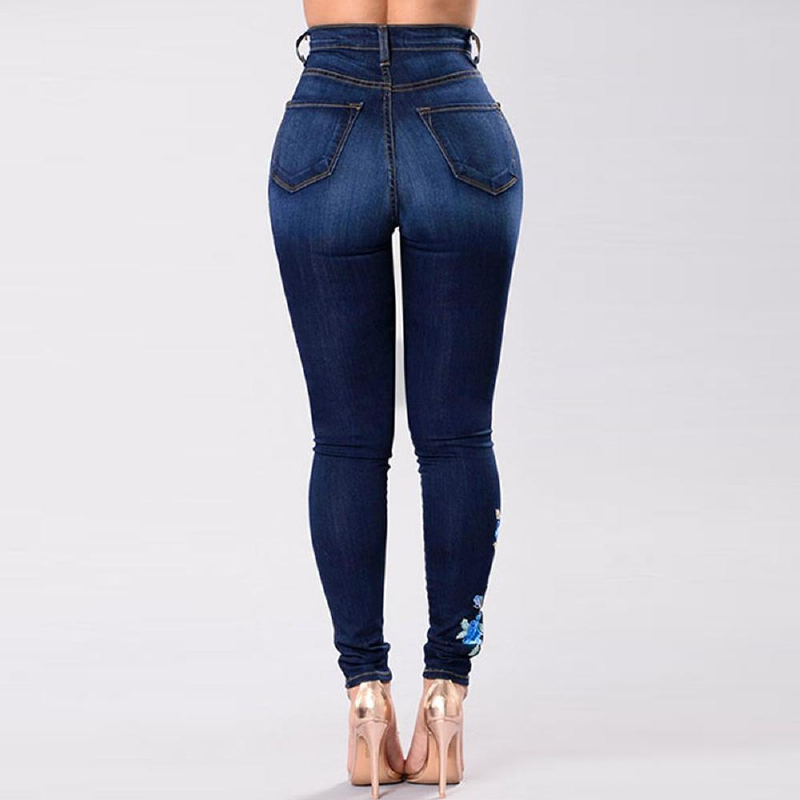 2021新款刺绣高腰腰带牛仔裤女时尚Embroidered jeans women - 图1