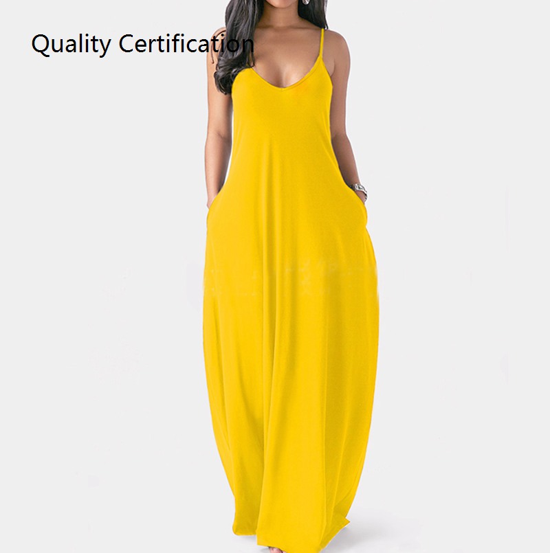 ockets Solid Color Maxi Dress Casual Plus Size Beach Dresses-图1