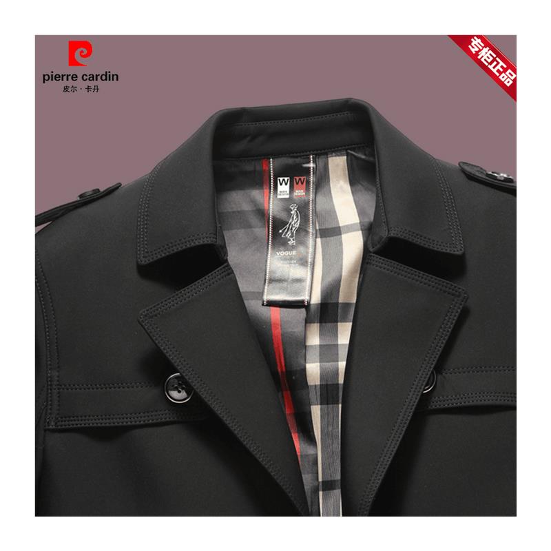 皮尔卡丹春秋新款高档男士帅气韩版外套中长款西装领商务潮流风衣 - 图3