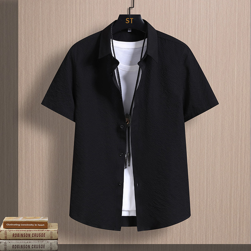 Summer men's business casual solid color short-sleeved shirt