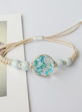 玻璃球干花植物手链女日韩版简约个潮人学生礼物首饰品