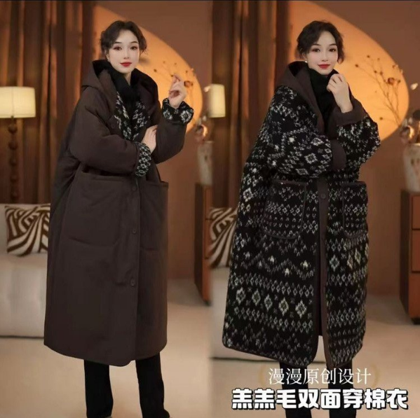 冬季双面双穿加绒长款连帽外套女装新款气质减龄加厚夹棉棉服,淘宝优惠券,粉丝福利购,淘宝优惠卷