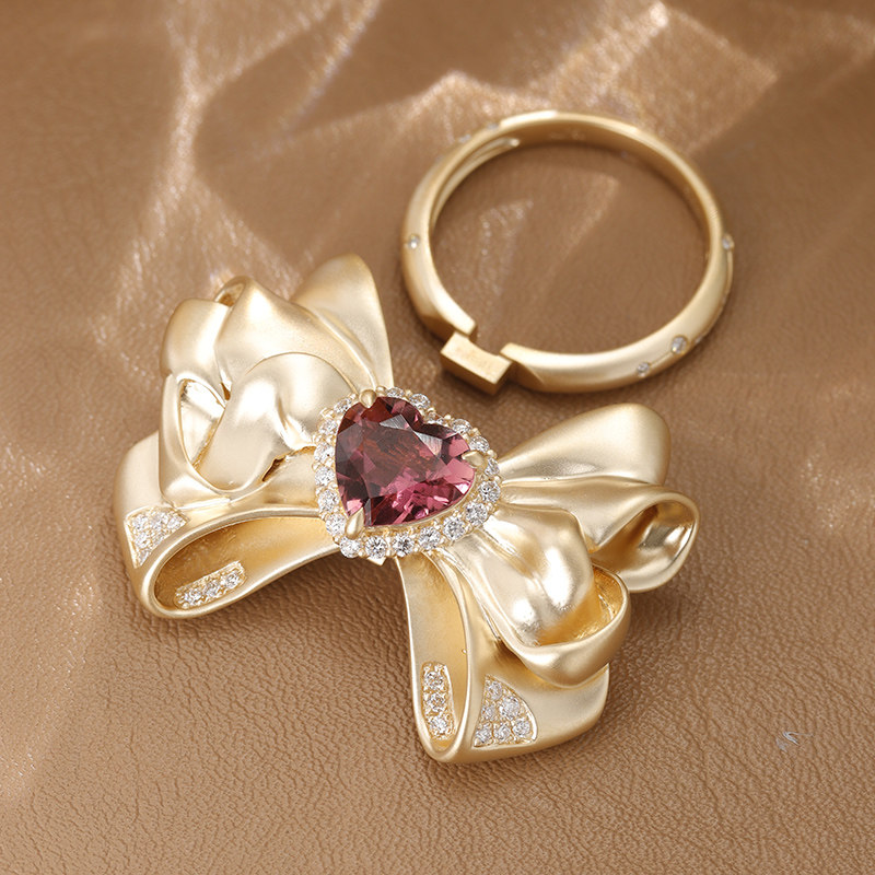 VINCARRY 18K gold bow tourmaline ring for women
