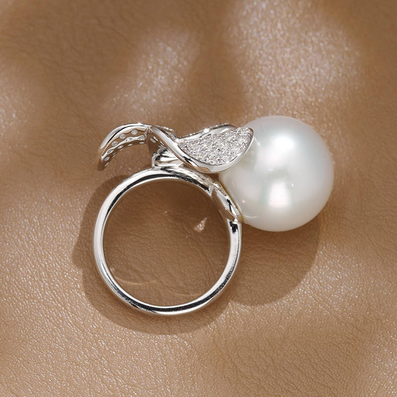 VINCARRY 18K gold cultured diamond pearl ring niche light luxury pearl jewelry niche customization