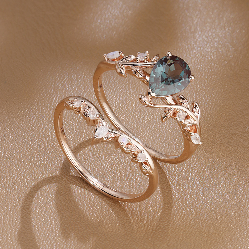 VINCARRY Weichong Jewelry K gold cultured color treasure natural element ring double ring for women rose gold moonstone