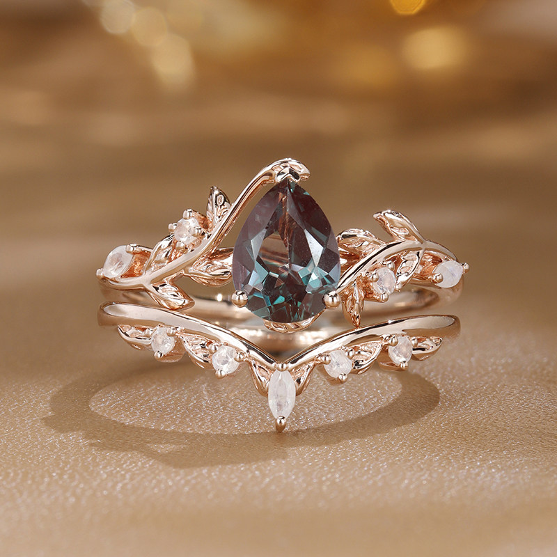 VINCARRY Weichong Jewelry K gold cultured color treasure natural element ring double ring for women rose gold moonstone