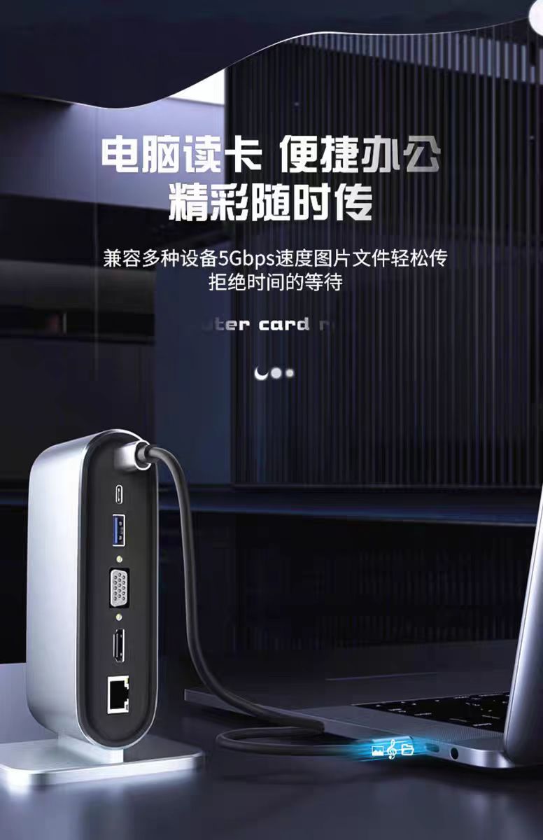 Type-c拓展坞雷电USB-C多接口分线器HDMI高清VGA网线网口转换器-图1