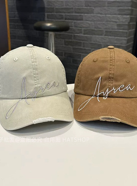 做旧破边Ayrea字母刺绣棒球帽迷